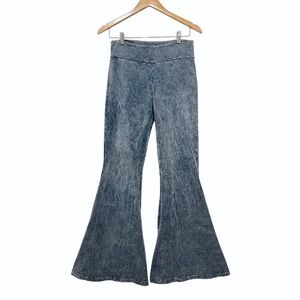 Chatoyant Mineral Wash French Terry Bell Bottoms Pants Blue Gray Large Festival